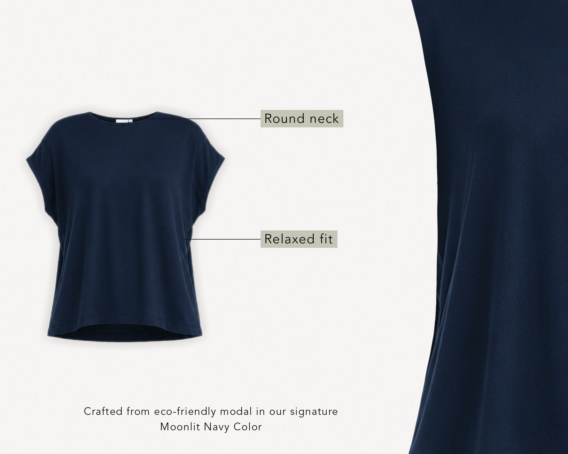 Navy blue top with text labels on a white background