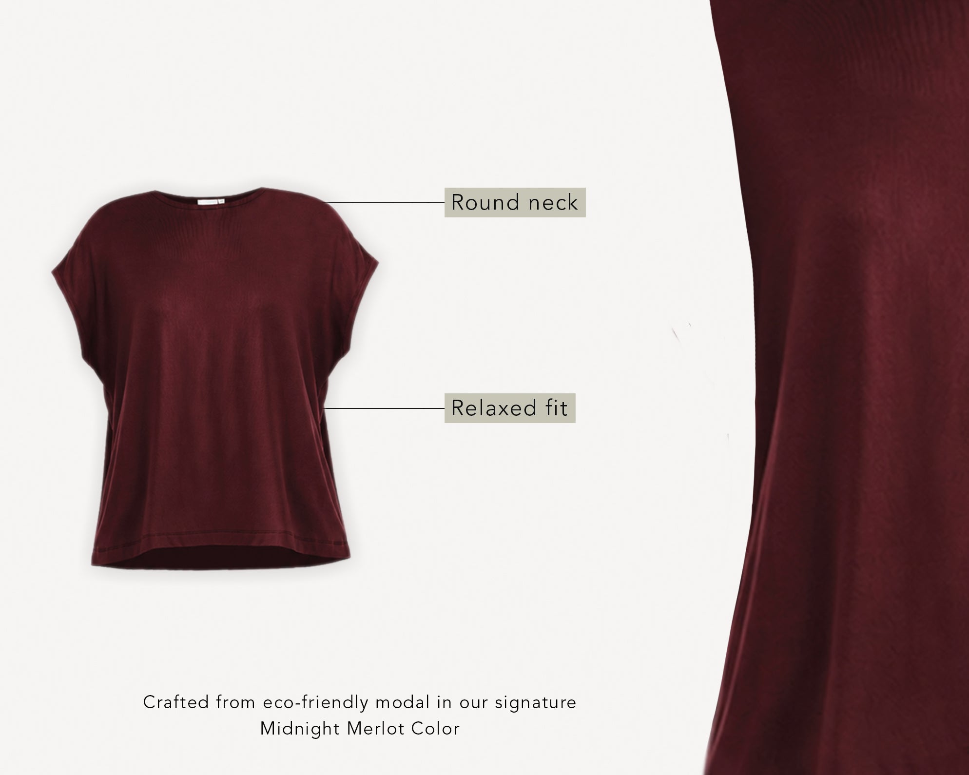 Merlot sleeveless top with text labels on a white background
