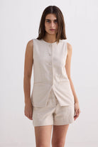Cotton Tweed Vest Jacket Set in Cream Longshot