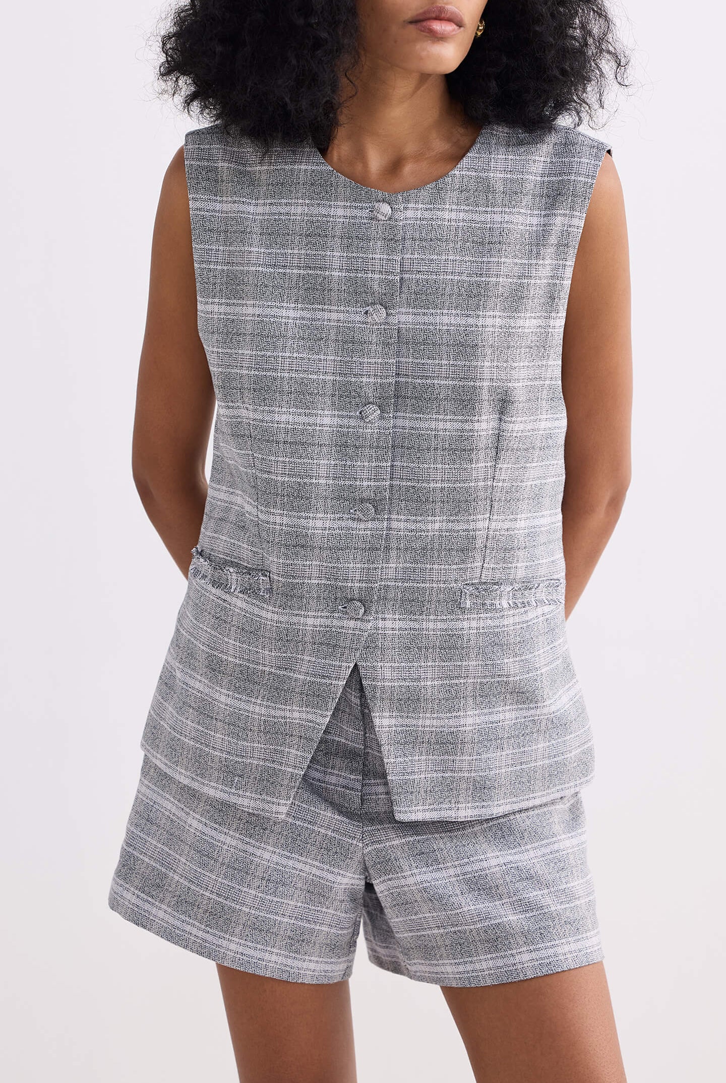 Cotton Tweed Shorts in Grey Closeup
