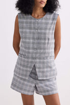Cotton Tweed Vest Jacket Set in Grey Closeup
