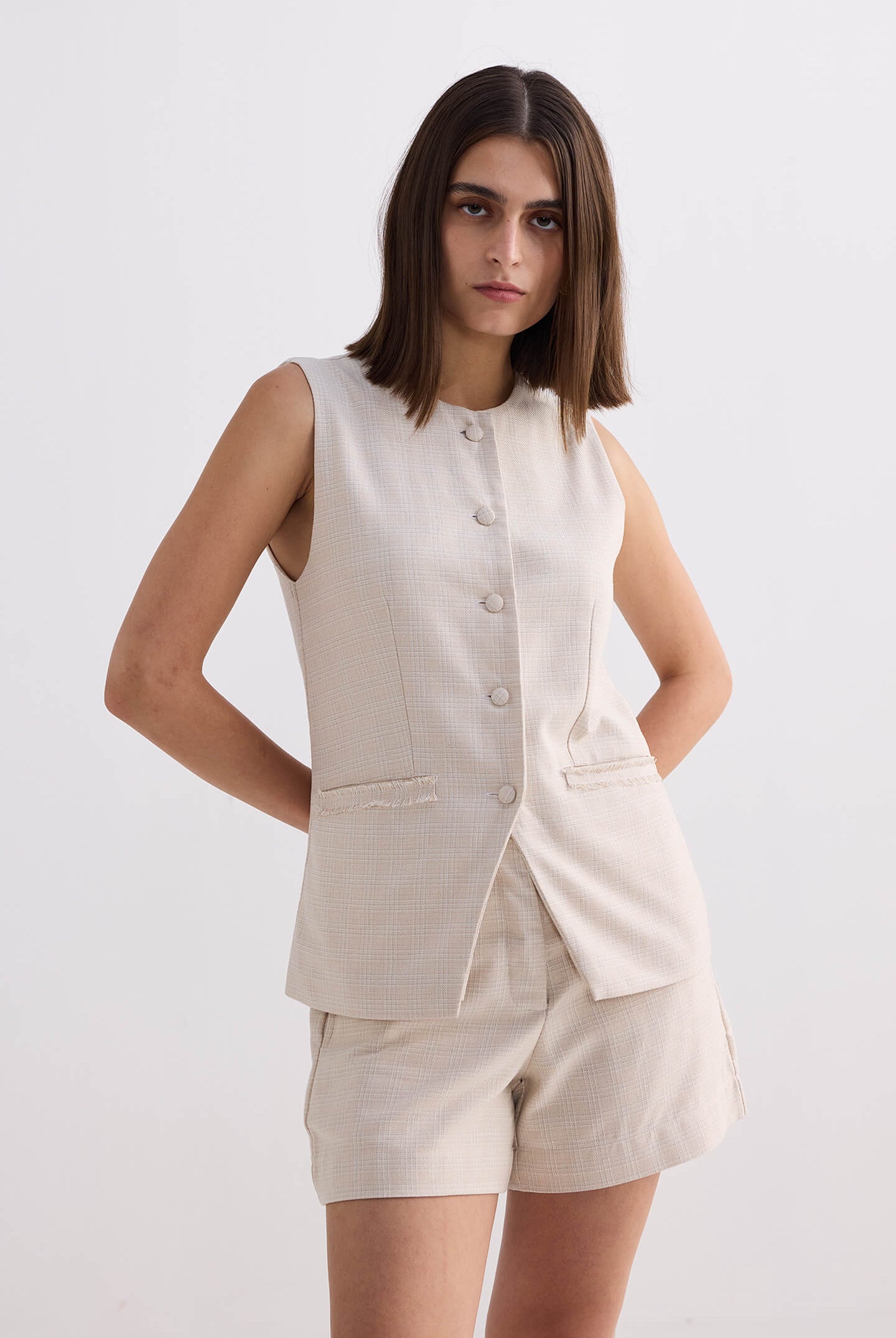Cotton Tweed Shorts in Cream Longshot