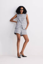 Cotton Tweed Vest Jacket Set in Grey Longshot