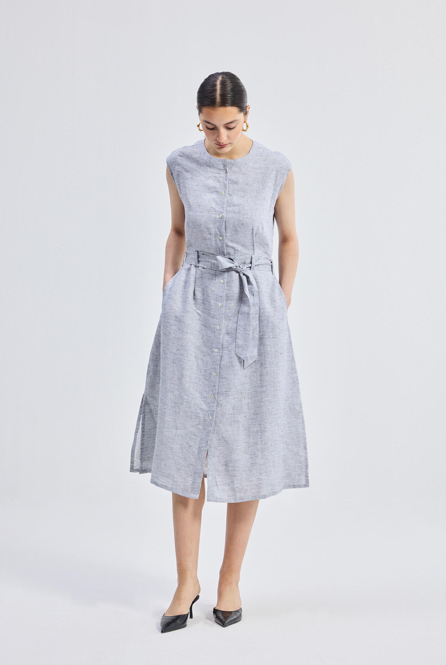 Back Cut Out Linen Dress Long Shot