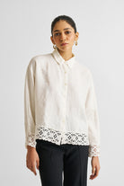 Button-down with Lace Shirt in Off-white Medium Shot