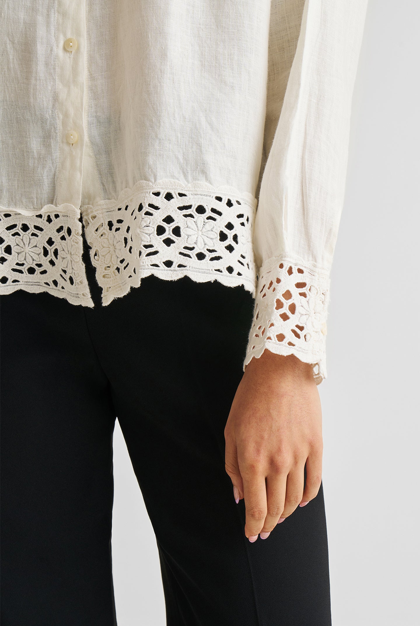 Button-down with Lace Shirt in Off-white CLoseup