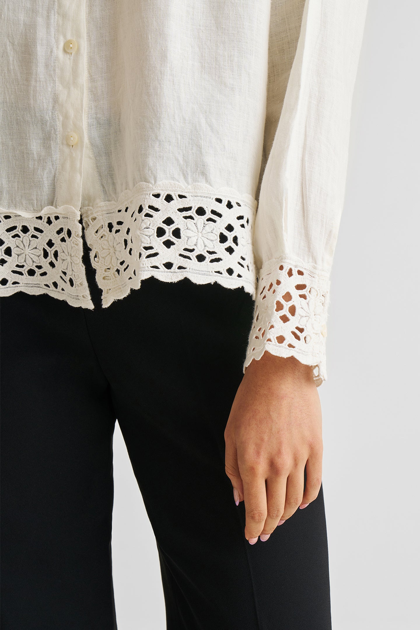 Button-down with Lace Shirt in Off-white CLoseup