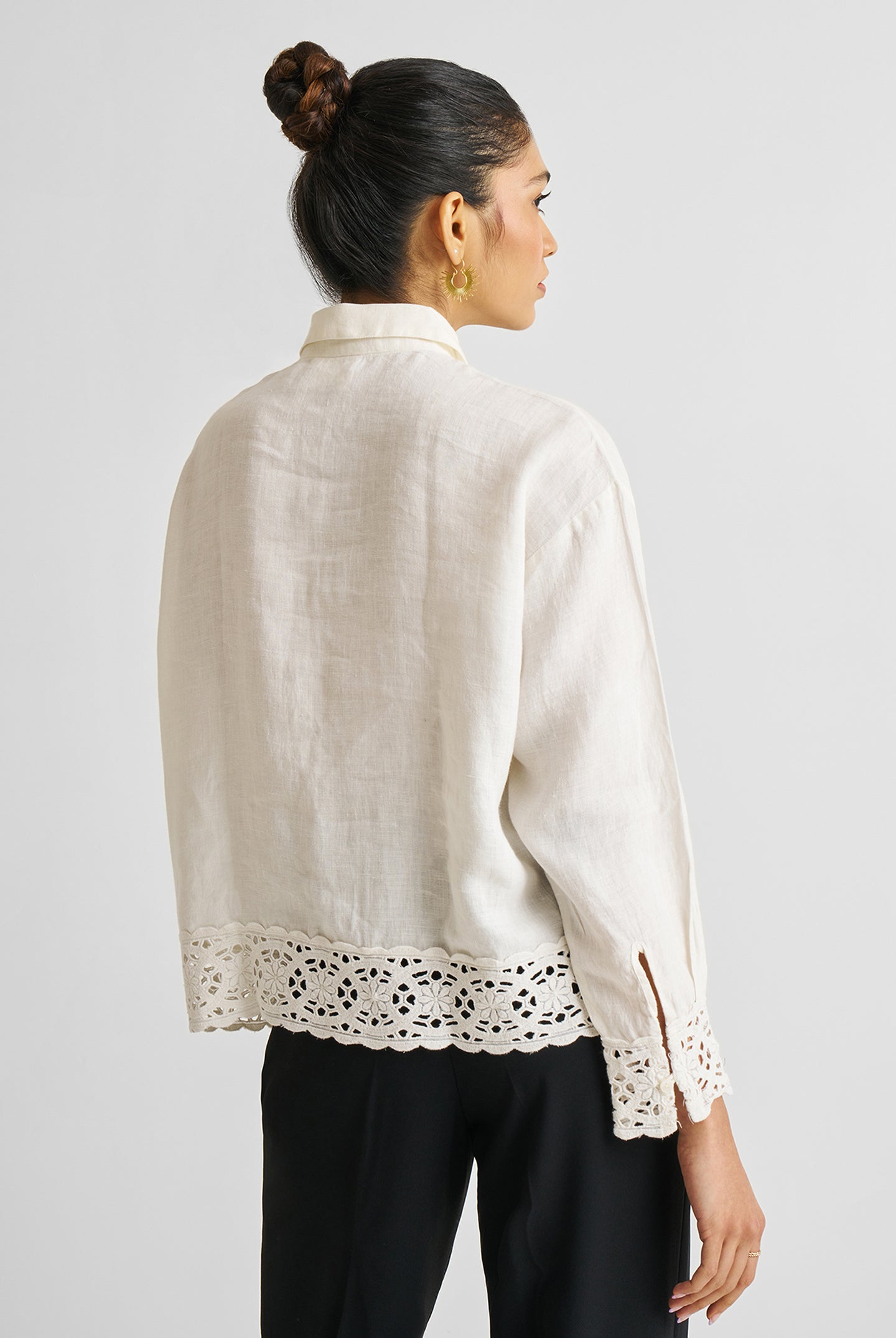 Button-down with Lace Shirt in Off-white Medium Shot