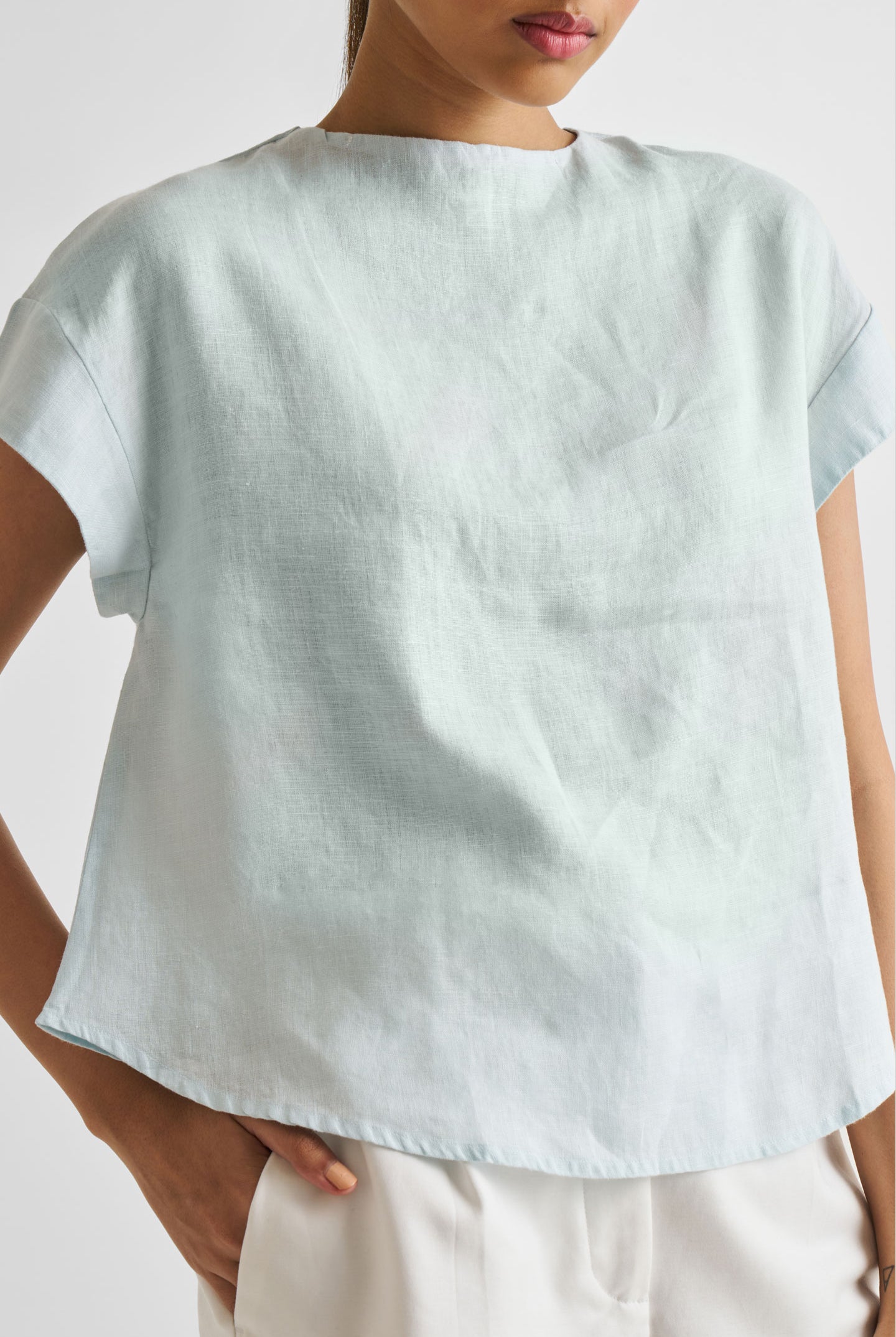 Cap Sleeved Everyday Top in Summer Blue Medium Shot