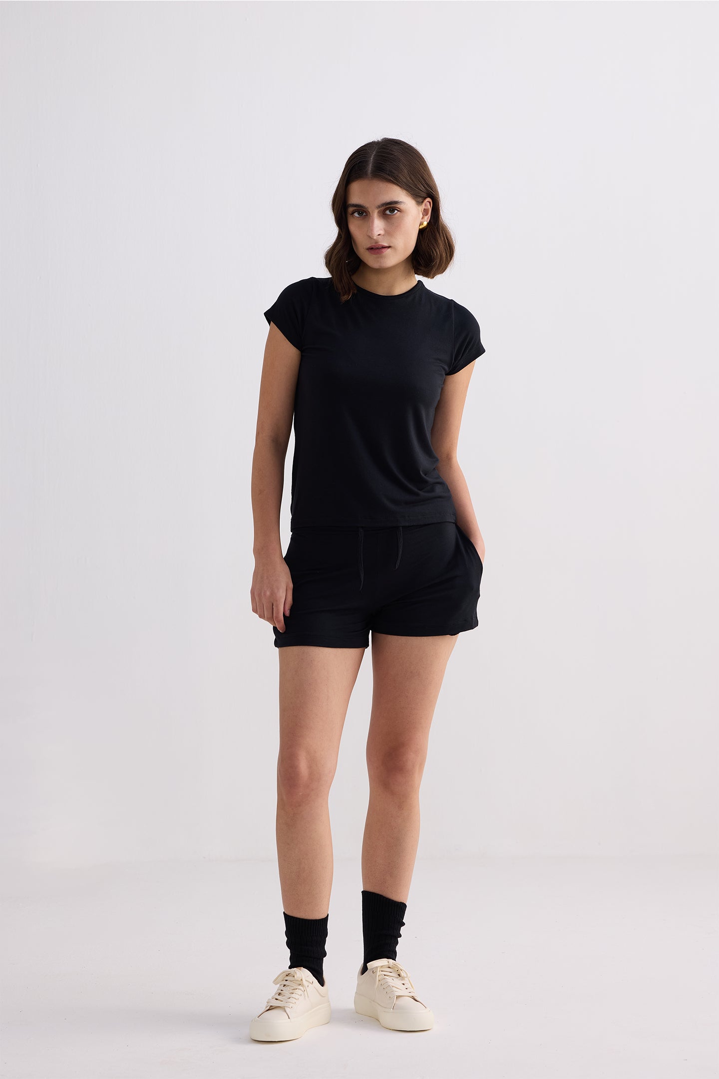 Essential Short Sleeve Tee Set in Black - OLD BIUNDLE