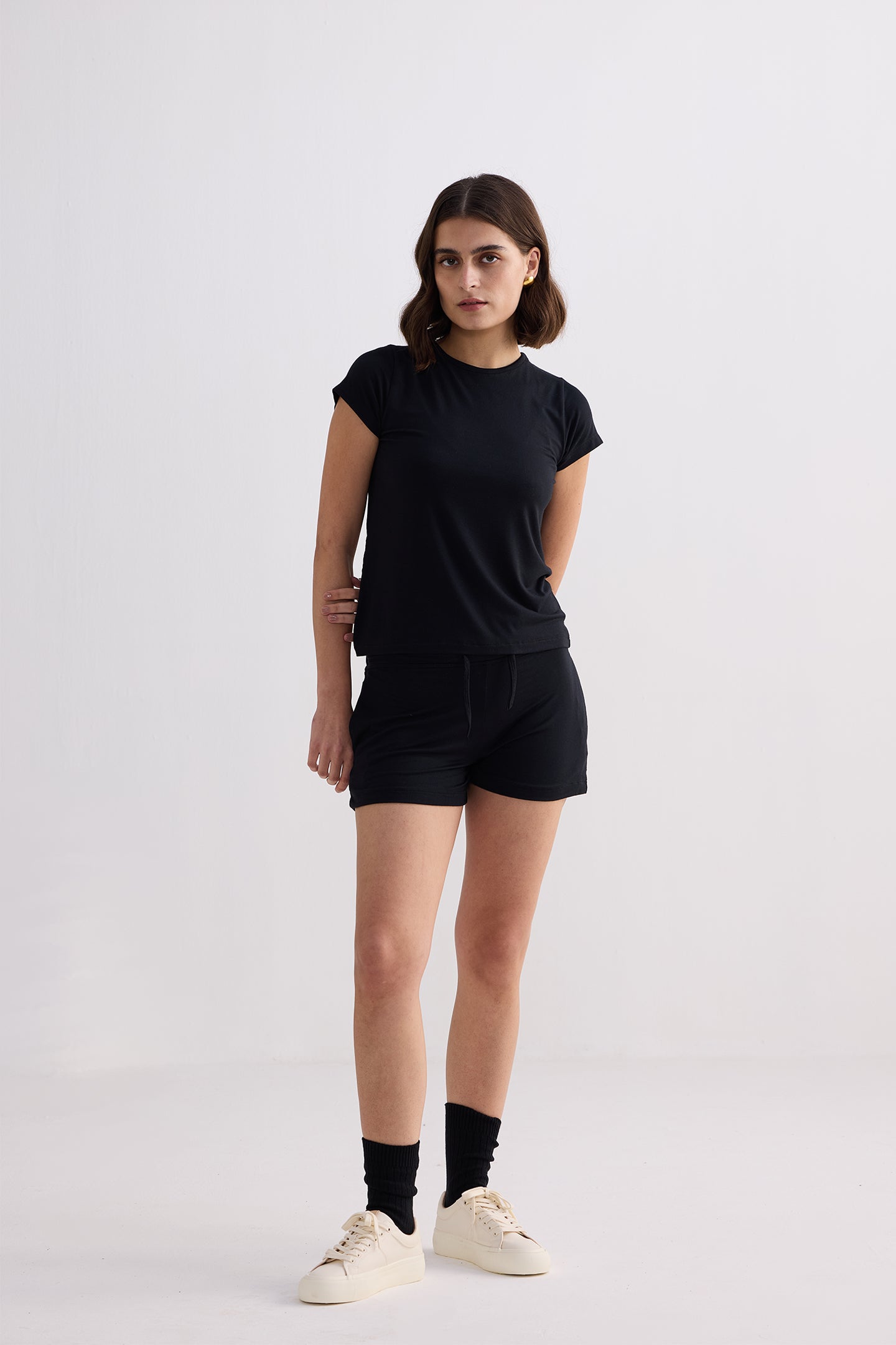 Essential Short Sleeve Tee Set in Black - OLD BIUNDLE