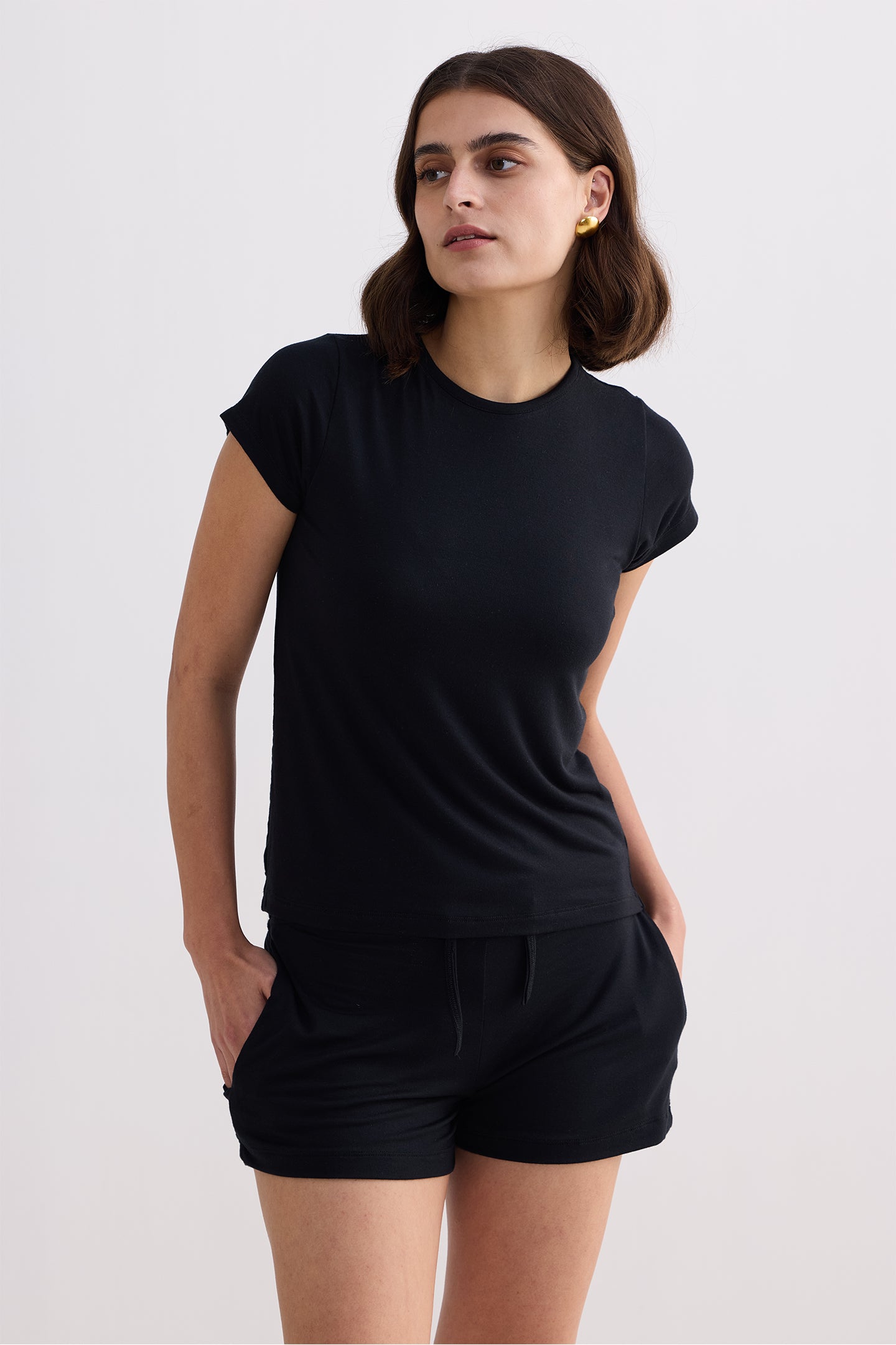 Essential Short Sleeve Tee Set in Black - OLD BIUNDLE