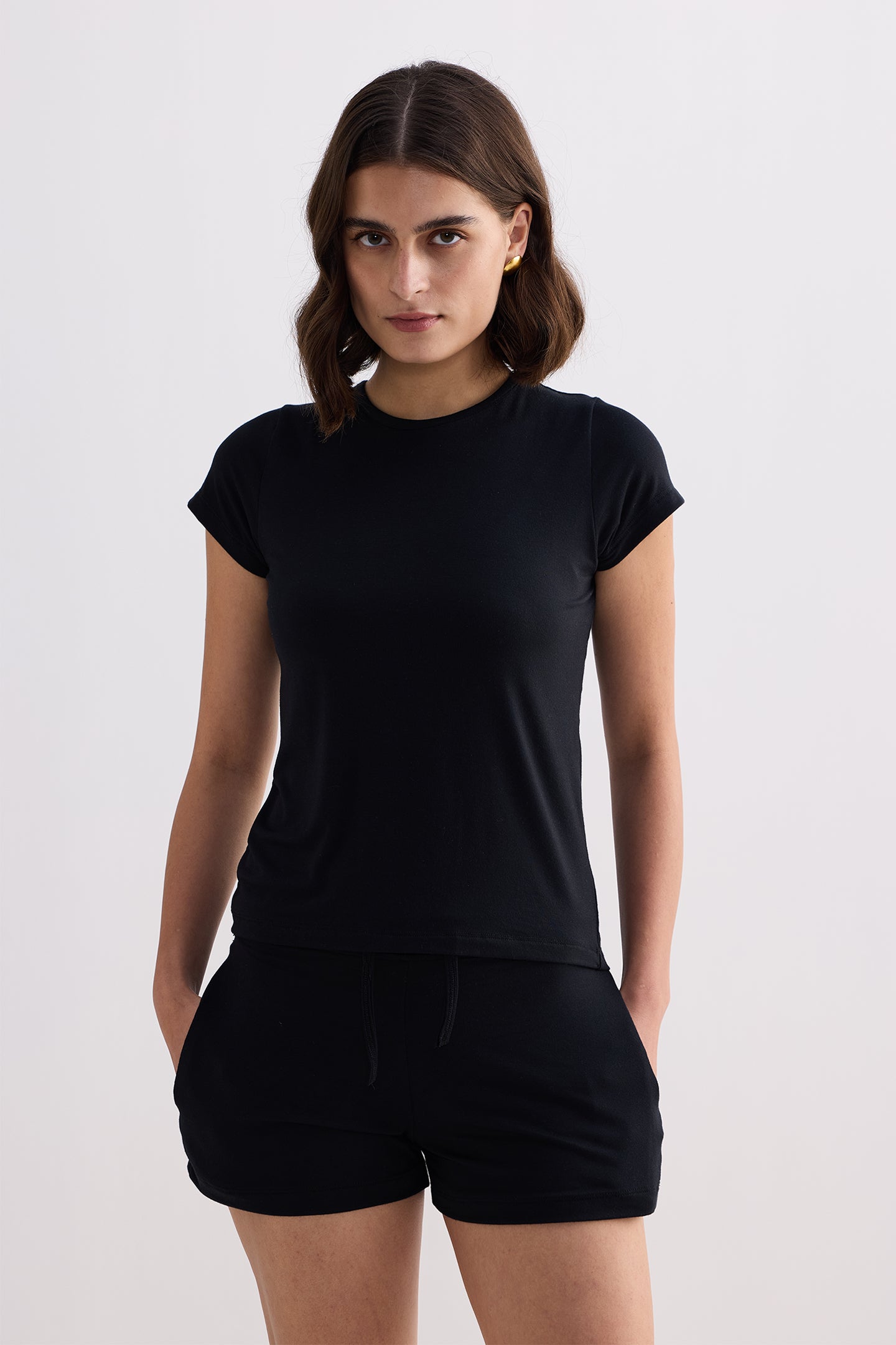 Essential Short Sleeve Tee Set in Black - OLD BIUNDLE