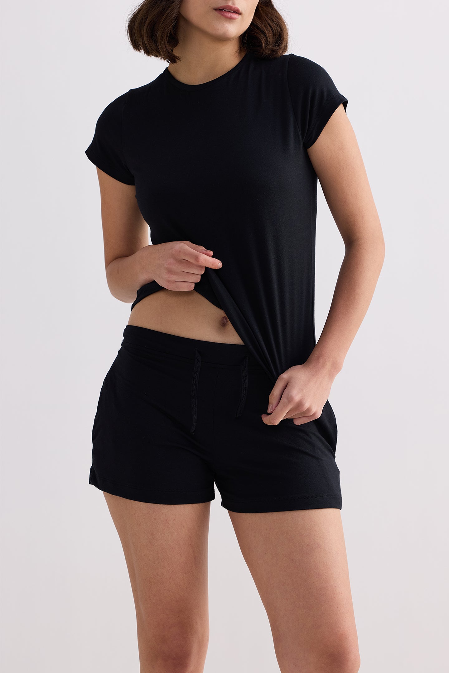Essential Short Sleeve Tee Set in Black - OLD BIUNDLE