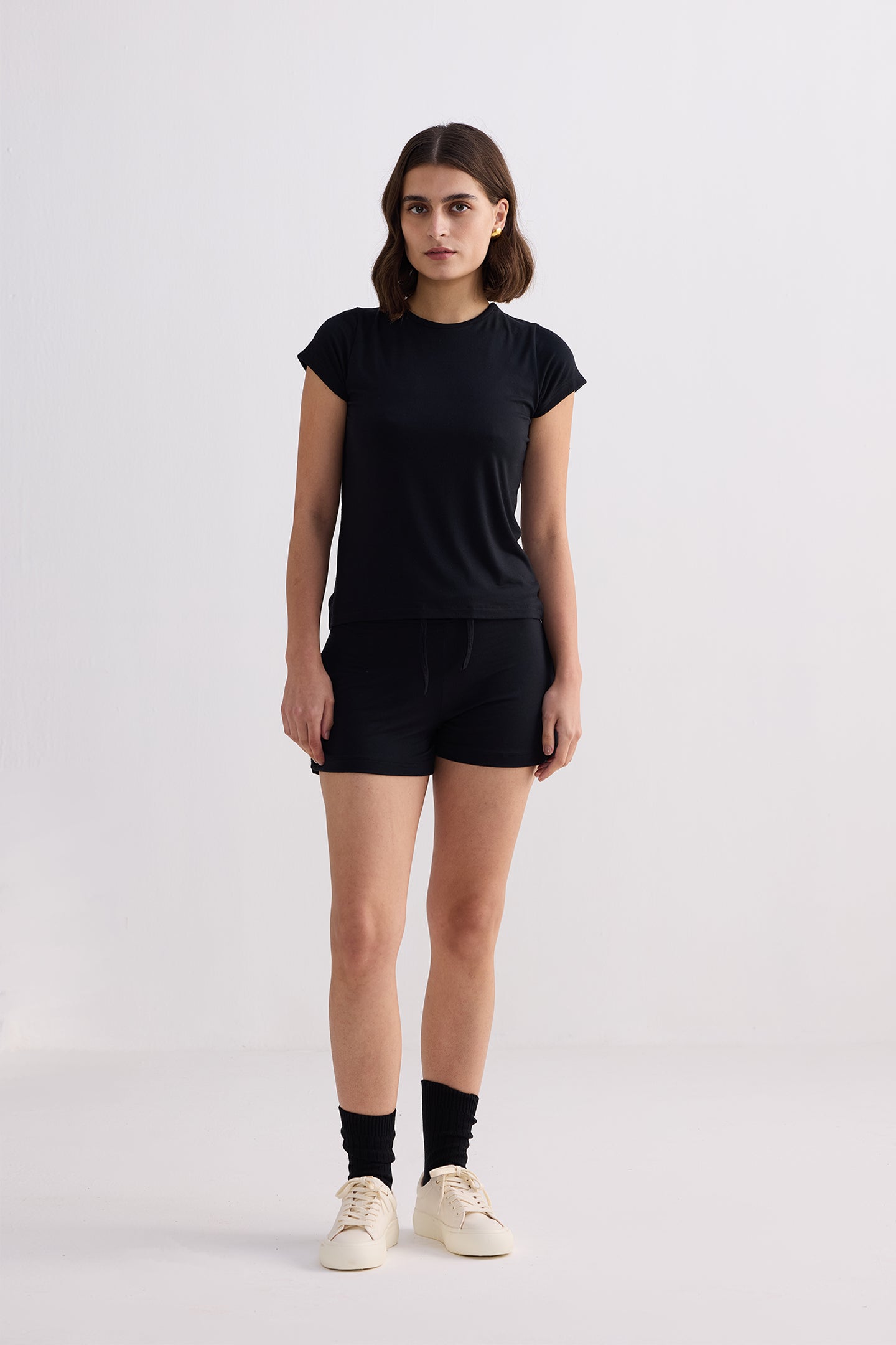 Essential Short Sleeve Tee Set in Black - OLD BIUNDLE
