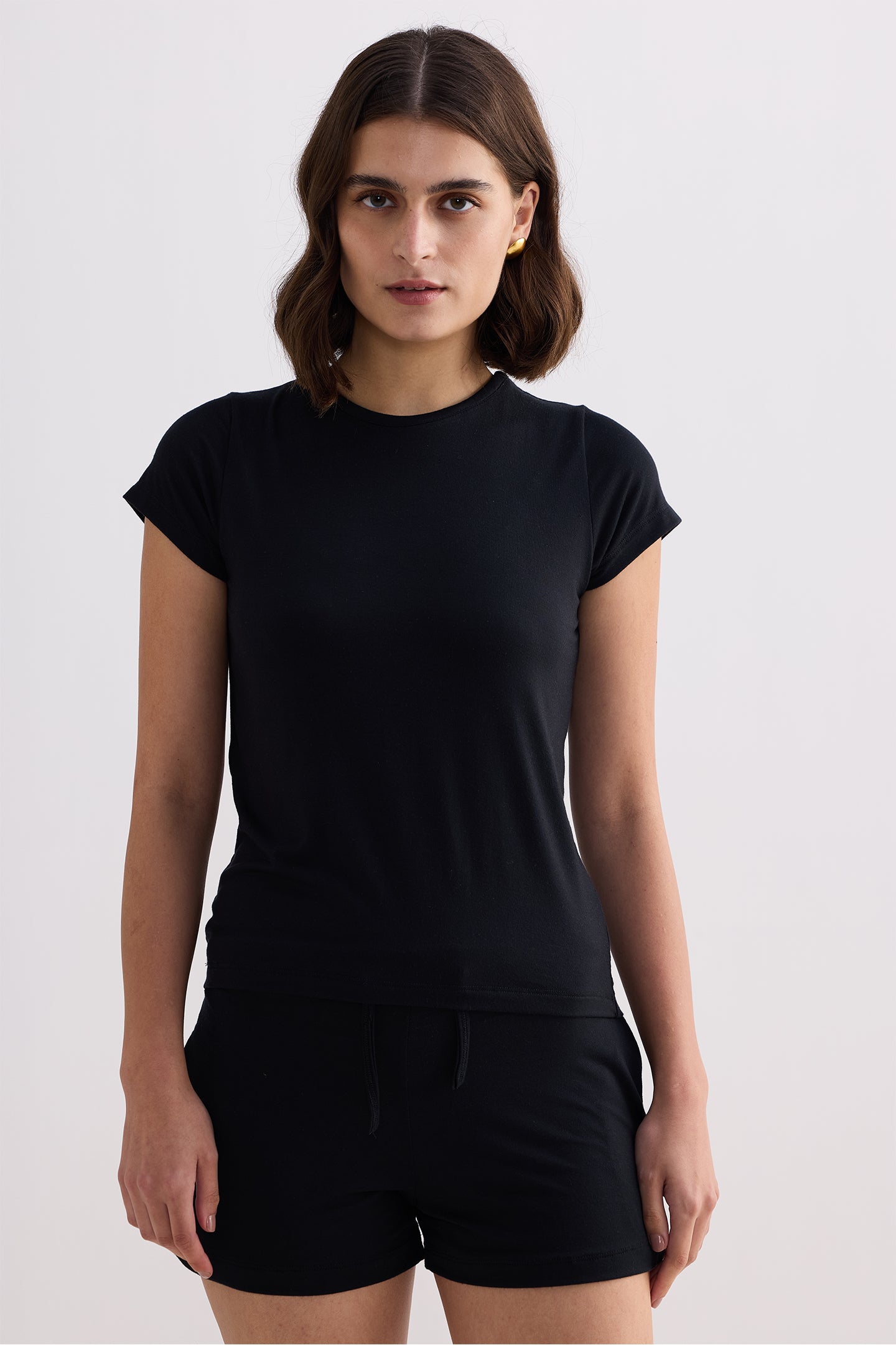 Essential Short Sleeve Tee Set in Black - OLD BIUNDLE