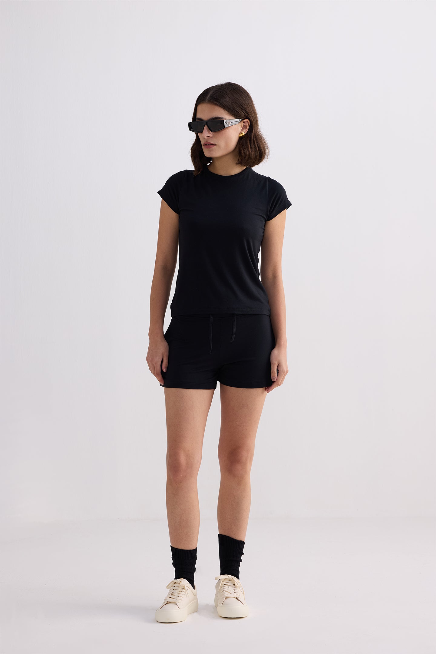 Essential Short Sleeve Tee Set in Black - OLD BIUNDLE