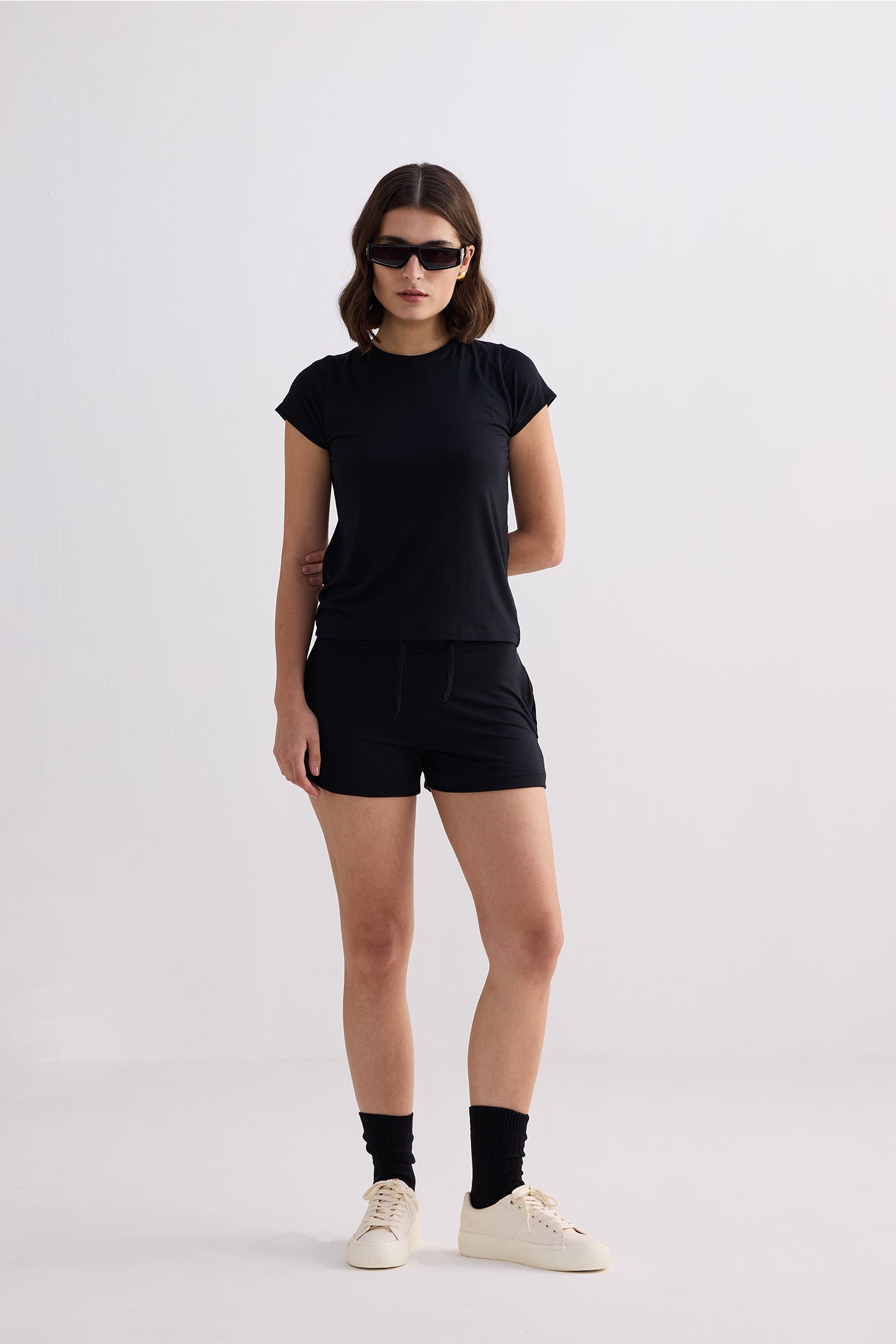 Essential Short Sleeve Tee Set in Black - OLD BIUNDLE