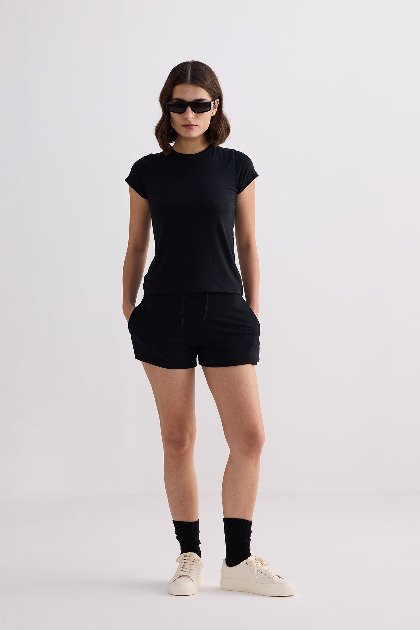 Essential Short Sleeve Tee Set in Black - OLD BIUNDLE