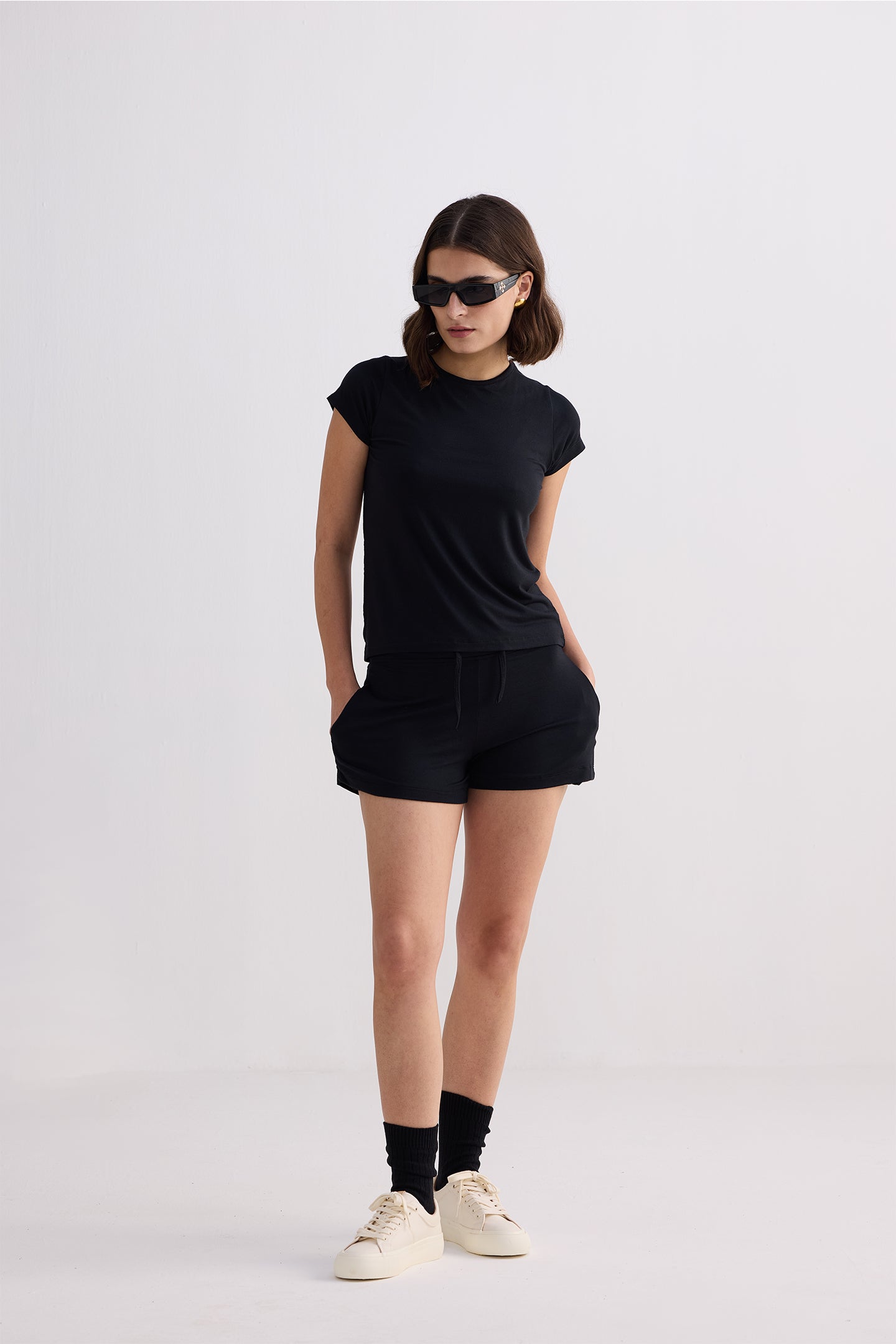 Essential Short Sleeve Tee Set in Black - OLD BIUNDLE