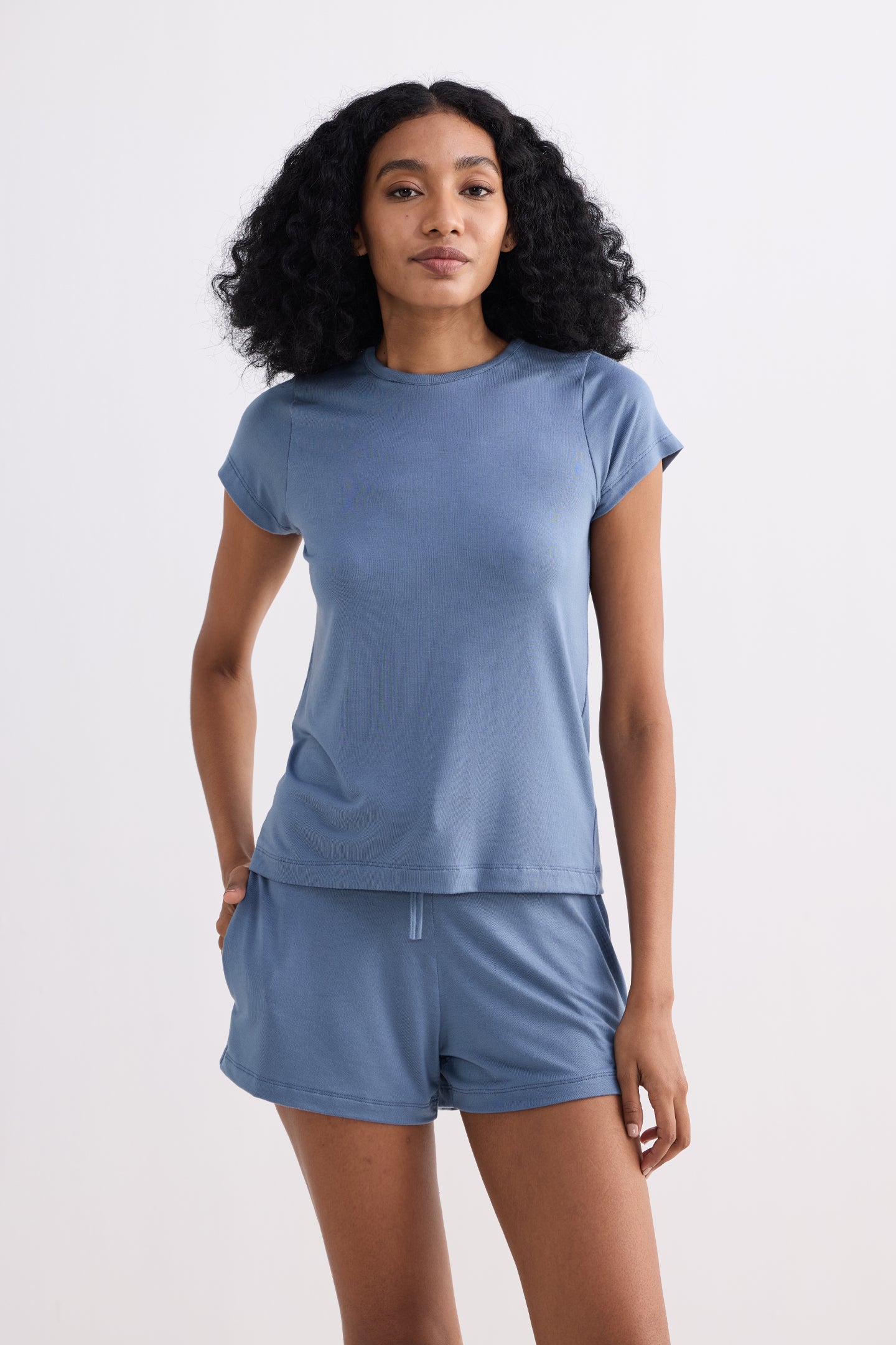 Essential Short Sleeve Tee Set in Blue - OLD BUNDLE