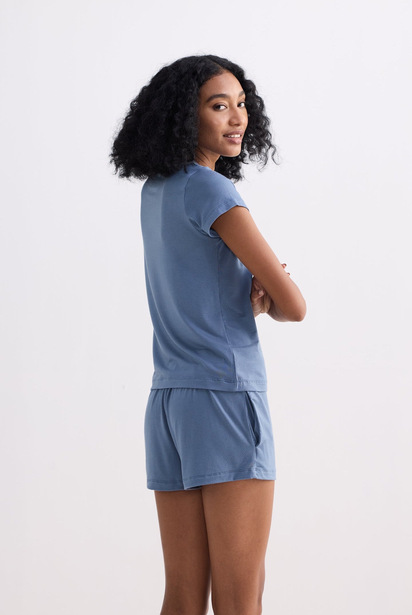 Essential Short Sleeve Tee Set in Blue Longshot