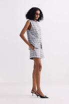 Cotton Tweed Vest Jacket in Grey Longshot