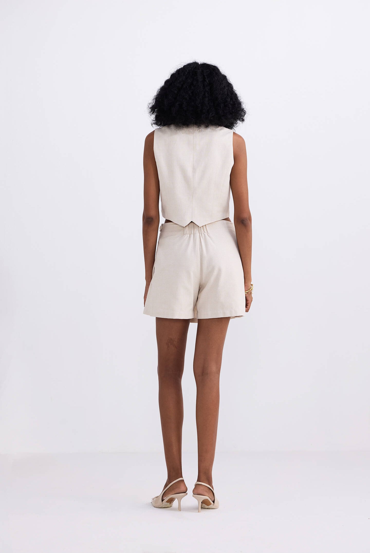 Cropped Cotton Tweed Vest Set in Cream Longshot