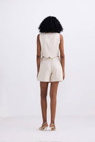 Cropped Cotton Tweed Vest Set in Cream Longshot