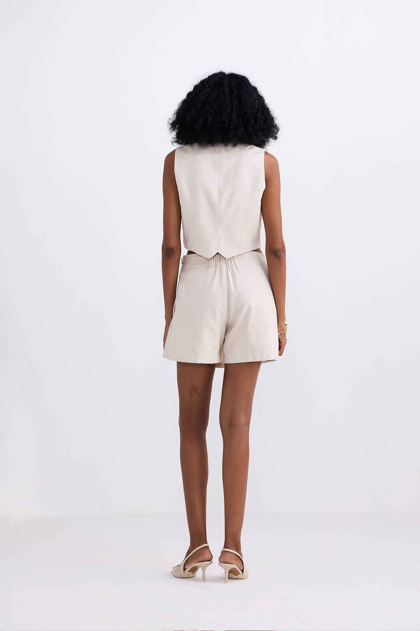 Cropped Cotton Tweed Vest Set in Cream Longshot