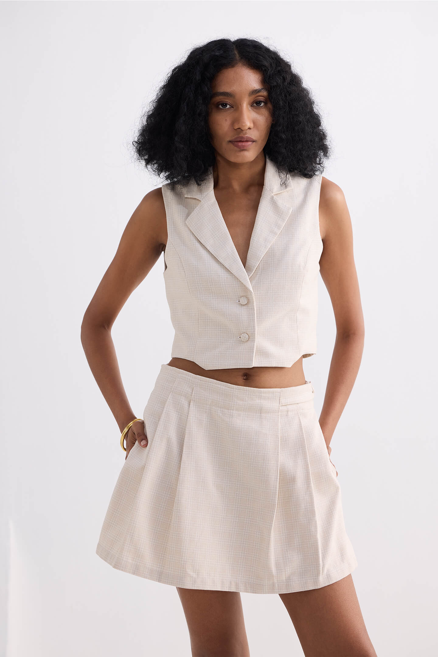 Cotton Tweed Skort in Cream Longshot