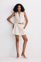 Cropped Cotton Tweed Vest in Cream Longshot