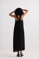 Crossed in Chic Sleeveless Maxi Dress in Black Longshot