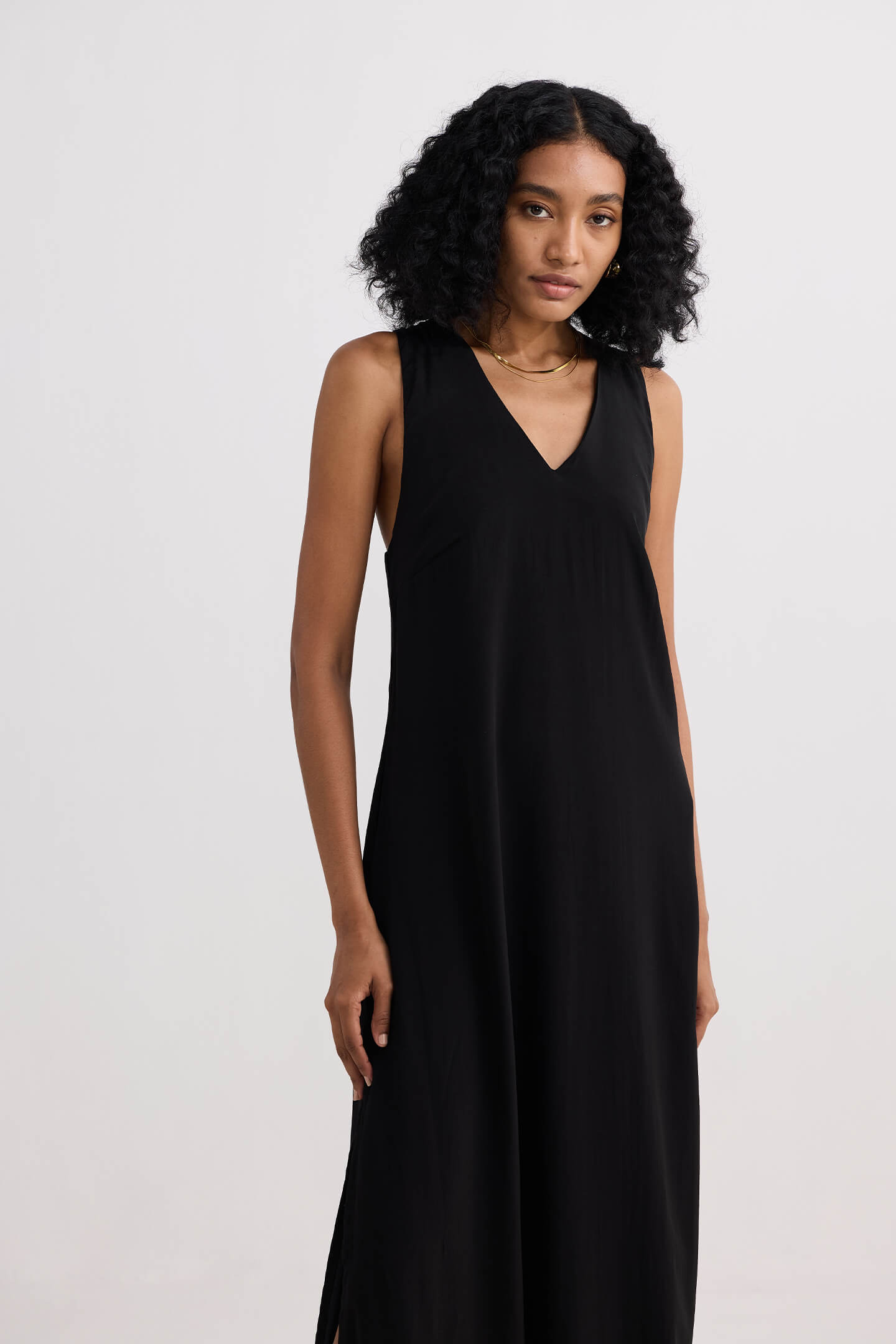 Crossed in Chic Sleeveless Maxi Dress in Black Longshot