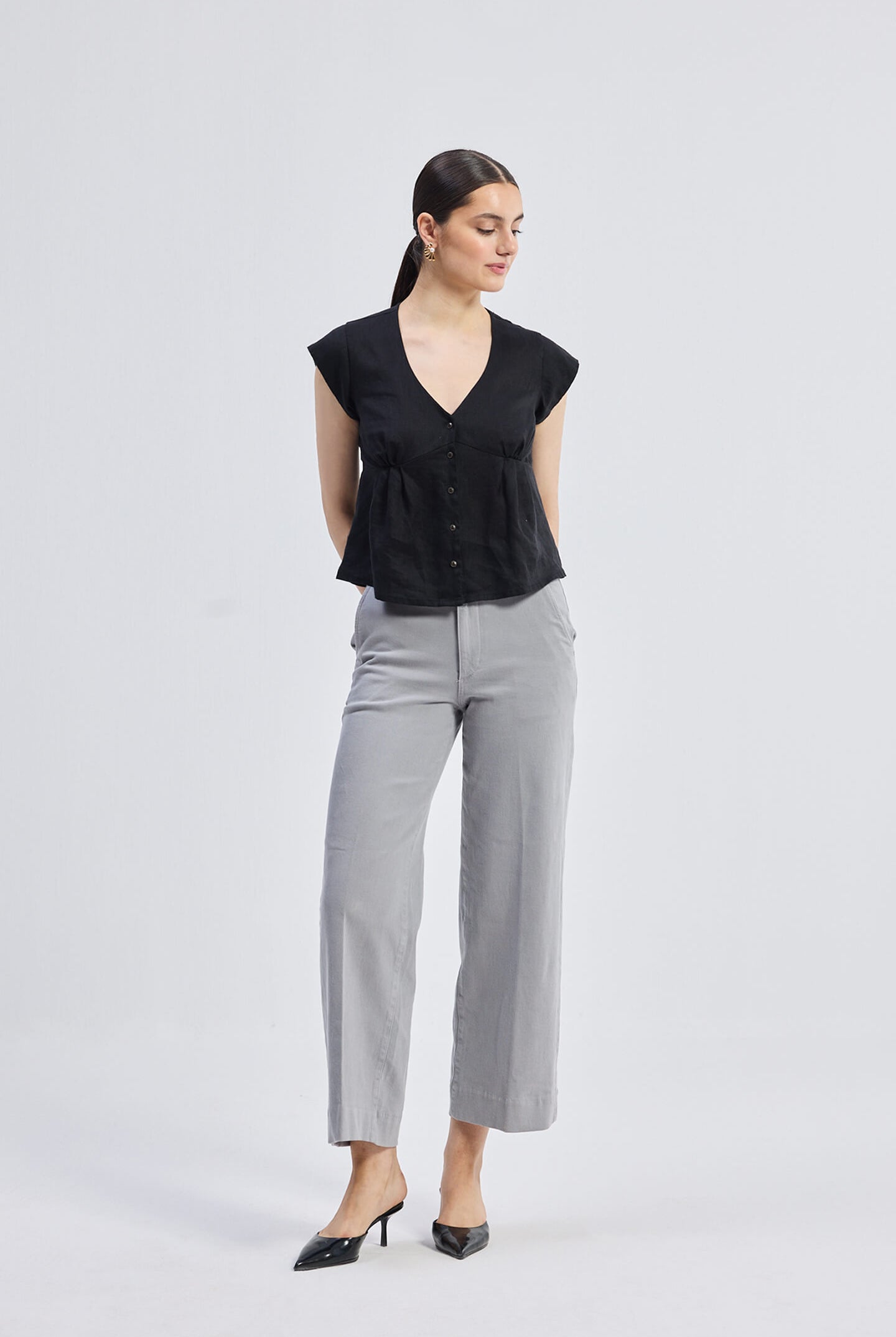 Deep V-neck short top in Black Longshot