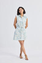 Drawstring Shirt Dress in Blue Florals Longshot