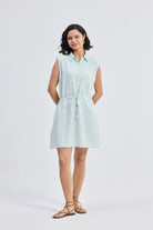 Drawstring Shirt Dress in Stripes Longshot
