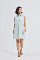 Drawstring Shirt Dress in Stripes Longshot