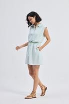 Drawstring Shirt Dress in Stripes Longshot