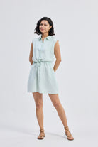 Drawstring Shirt Dress in Stripes Longshot