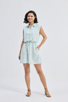 Drawstring Shirt Dress in Stripes Longshot