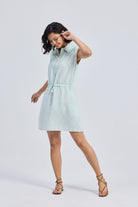 Drawstring Shirt Dress in Stripes Longshot