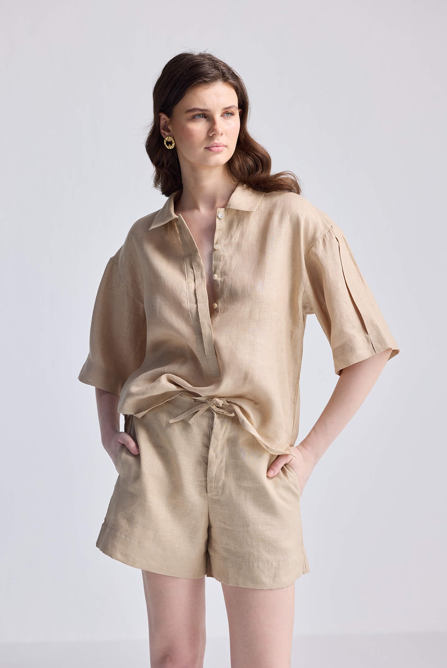 Drawstring Shorts in Neutral Beige Longshot
