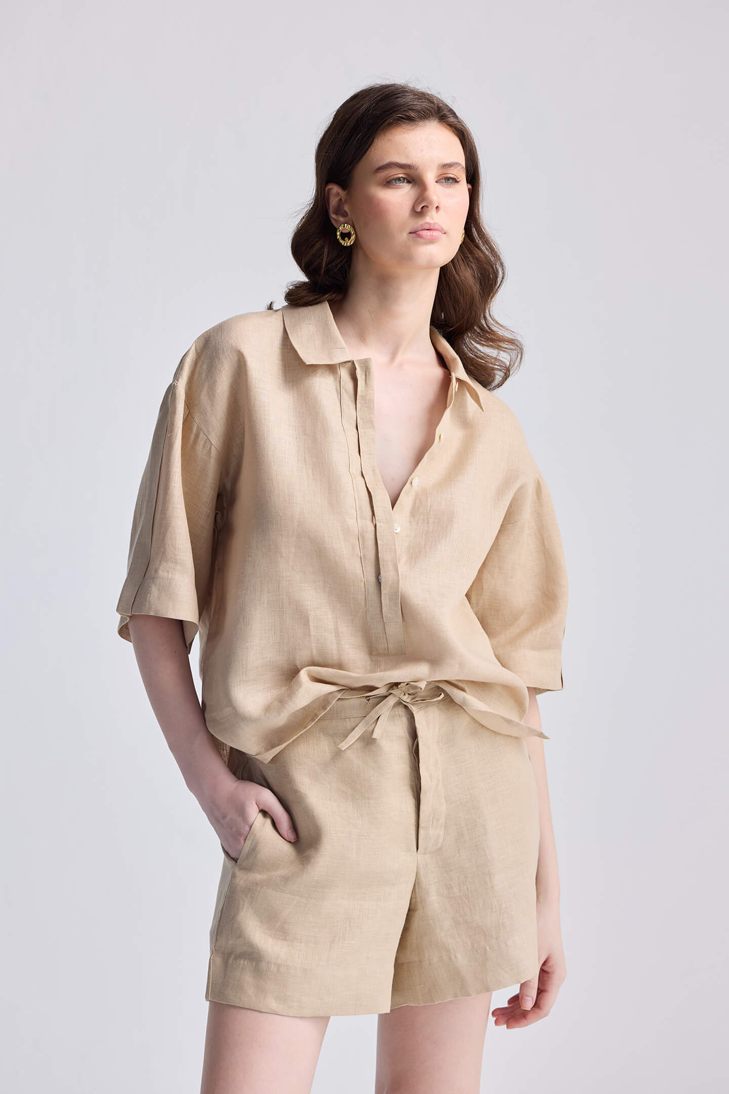 Drawstring Shorts in Neutral Beige Longshot