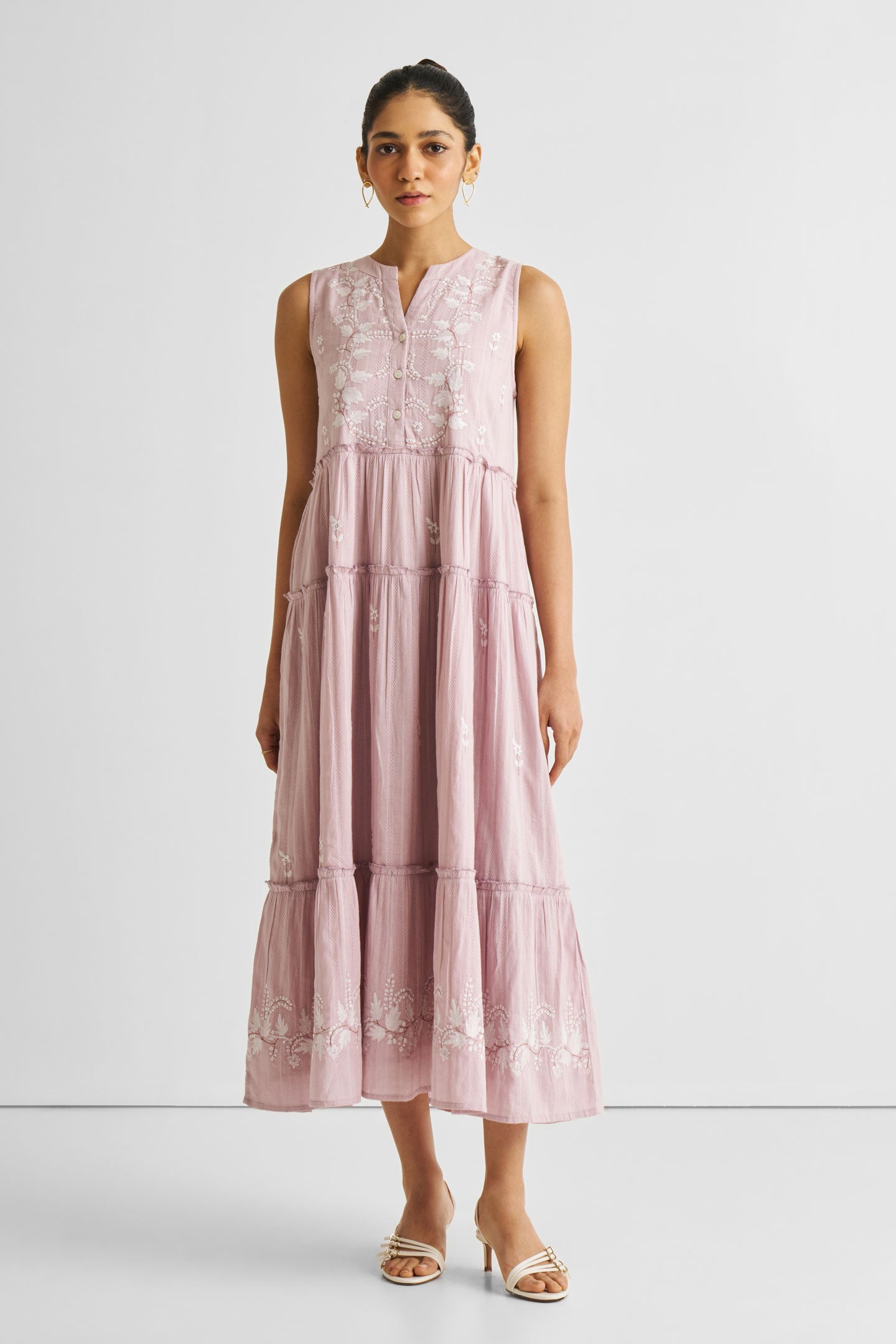 Embroidered Resort Maxi Dress in Pink Long Shot