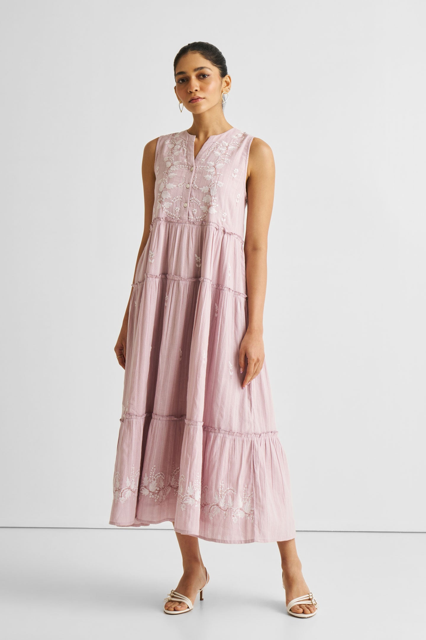 Embroidered Resort Maxi Dress in Pink Long Shot