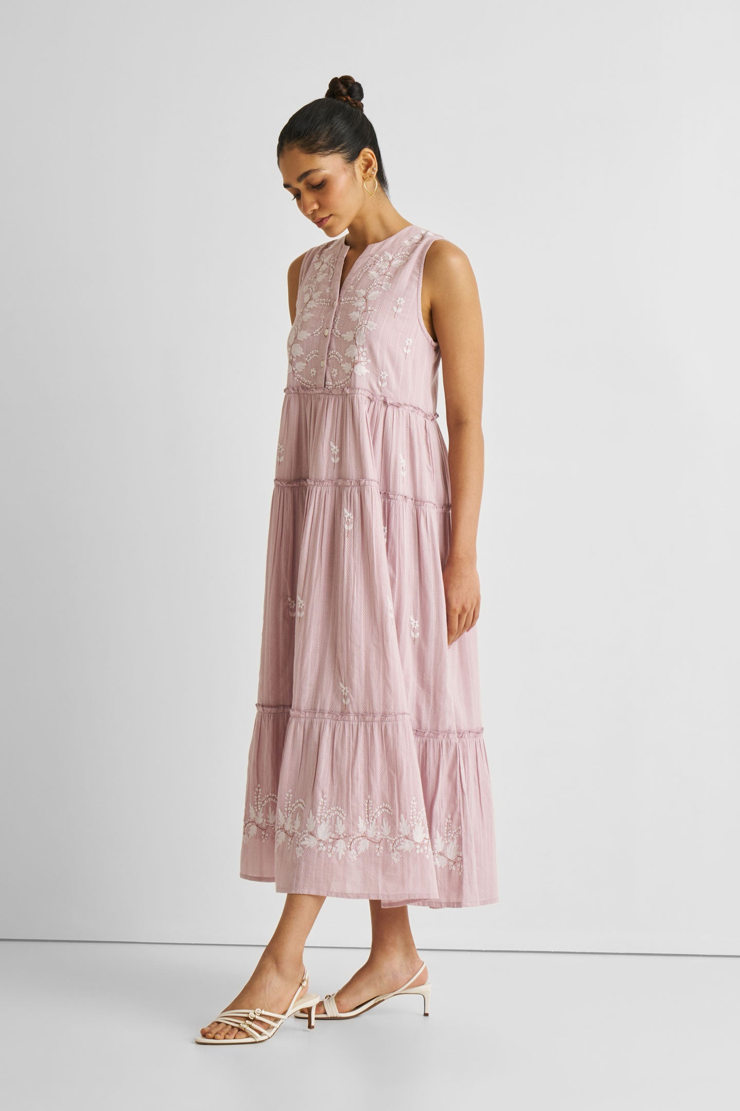 Embroidered Resort Maxi Dress in Pink Long Shot
