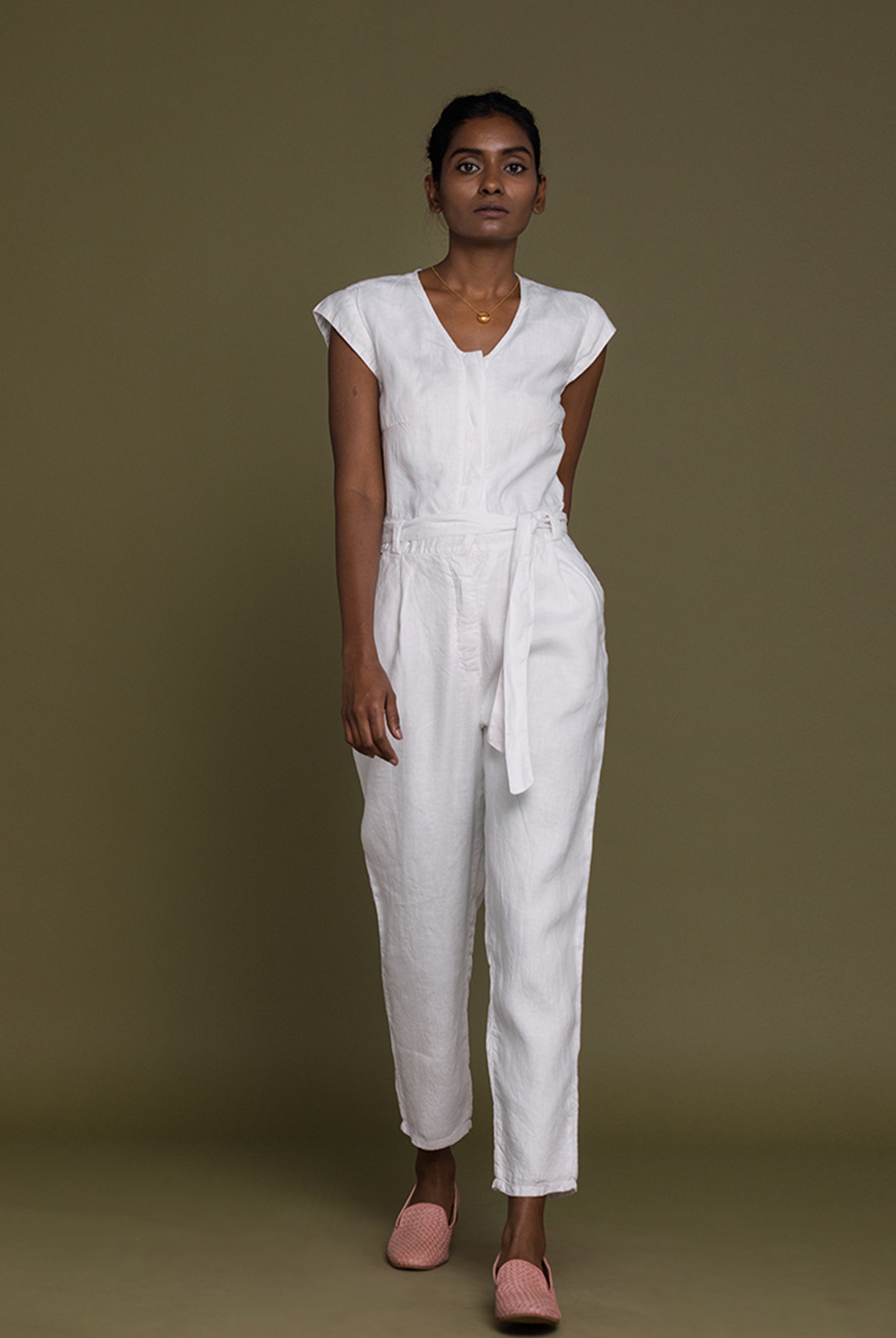 Reistor Evening Chai Jumpsuit in White, minimalist women's jumpsuit crafted for everyday comfort and timeless wear.
