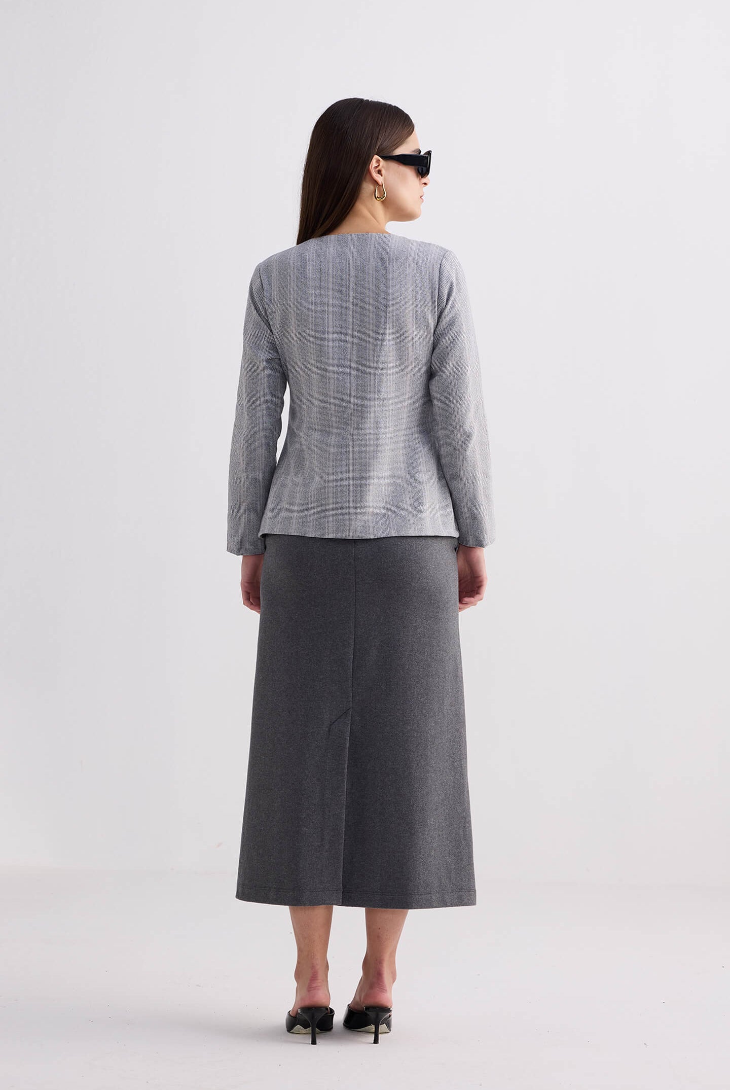 Fitted Cotton Tweed Jacket in Grey Longshot