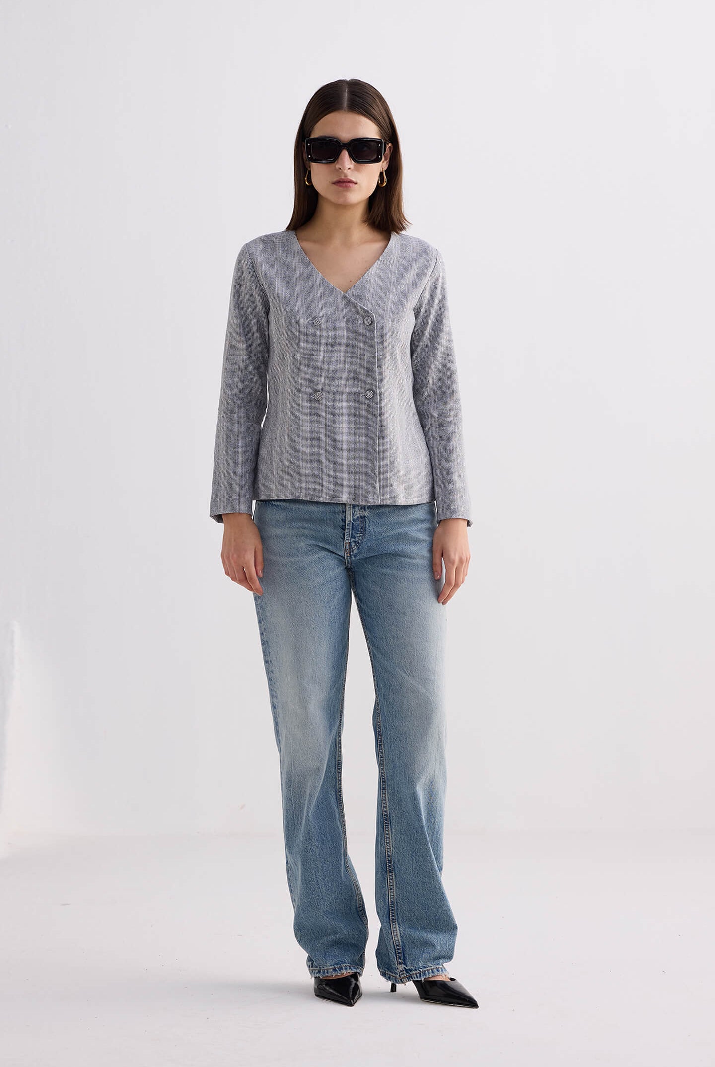 Fitted Cotton Tweed Jacket in Grey Longshot